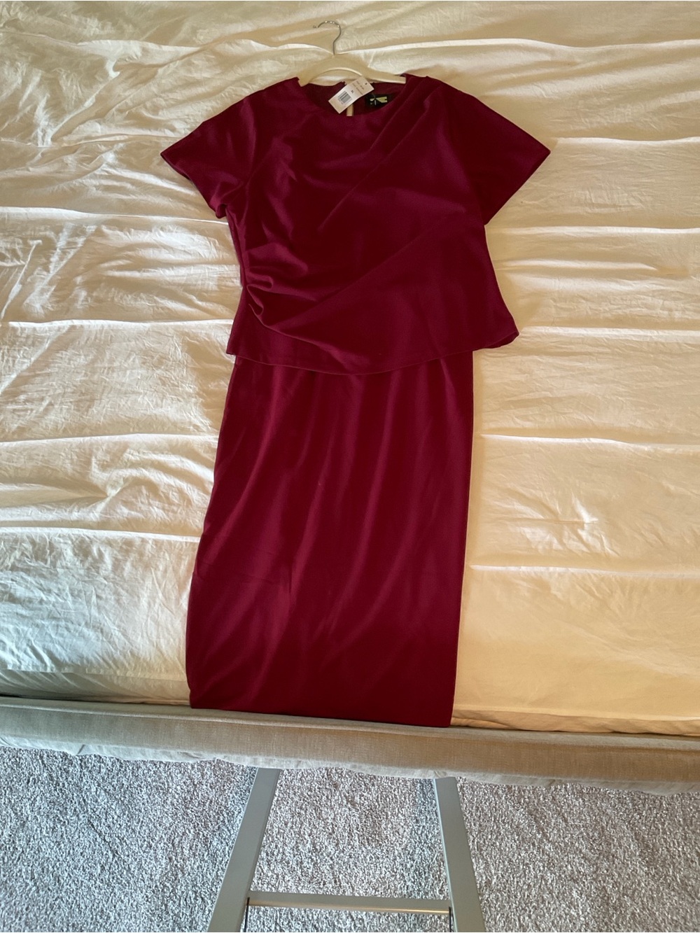 Alexia Admor Short Sleeve Midi Dress in Deep Wine Red